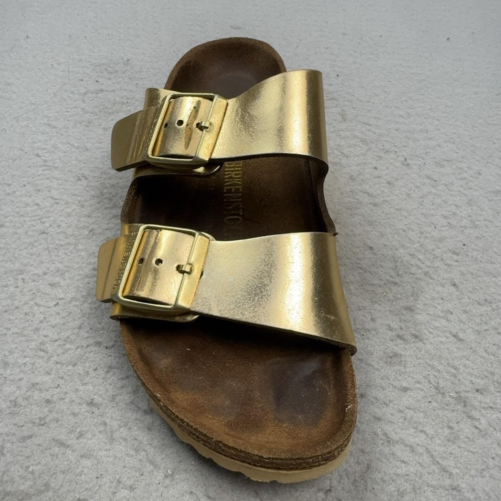 Birkenstock Arizona Shoes Womens Size 6 Gold Slide Sandals Cork Footbed Comfort - Picture 12 of 16